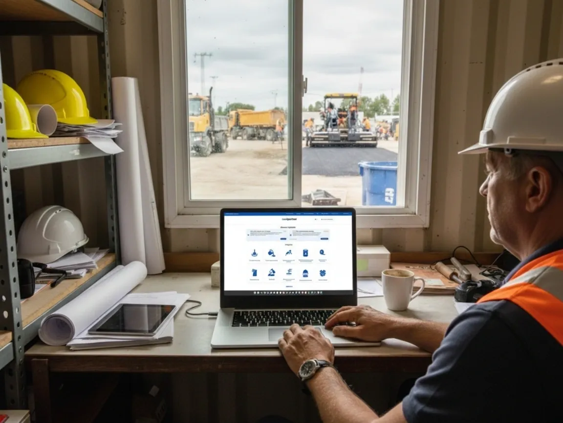 Civil engineer reviewing plans on site